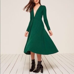 Reformation Green Long Sleeve Dress